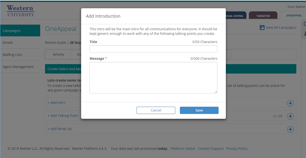 Add an introduction message to your campaign.