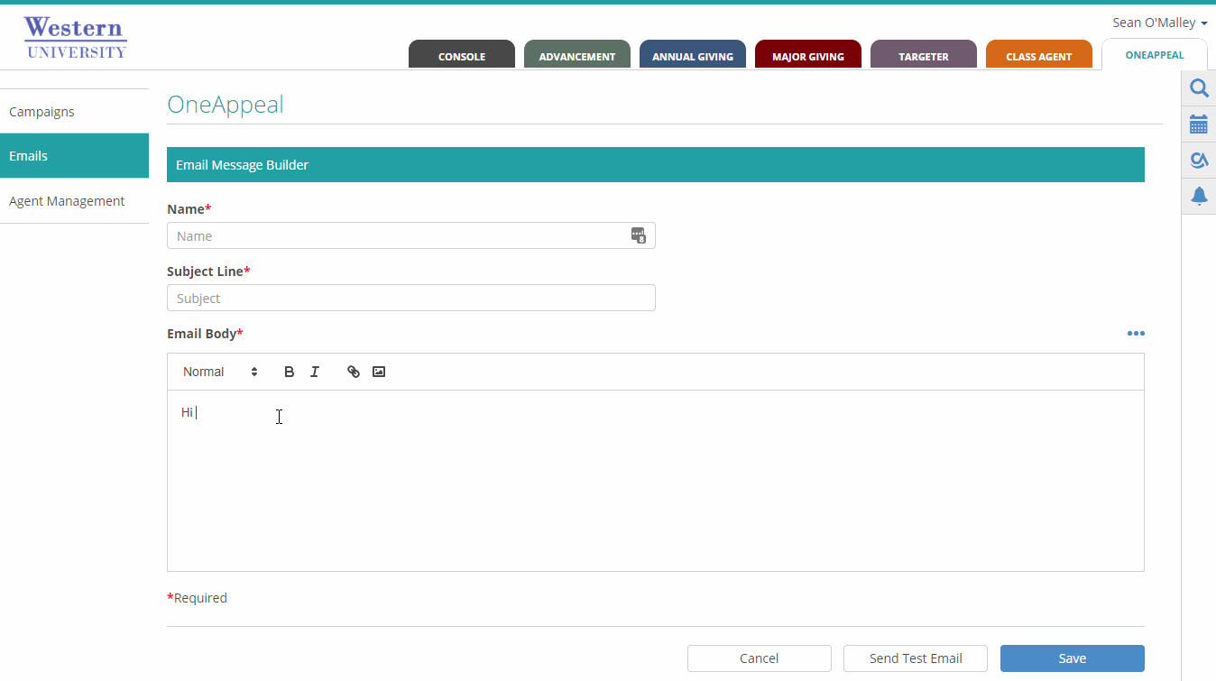Use the email message builder to craft your email template.