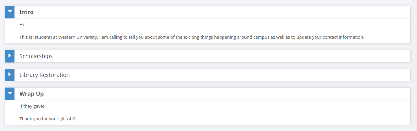 An exmaple of how talking points display for agents.